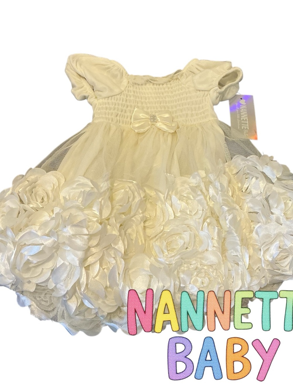Nannette Cream Baby Party Dress with Ruffle Trim size 12 months